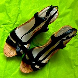 Guess wedge heels in black leather size 10 brand new never worn